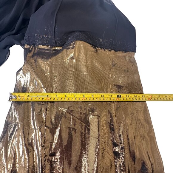 Rickie Freeman Teri Jon Black Chiffon Gold Metallic Silk Evening Dress Sz 8 Vtg - Picture 12 of 13
